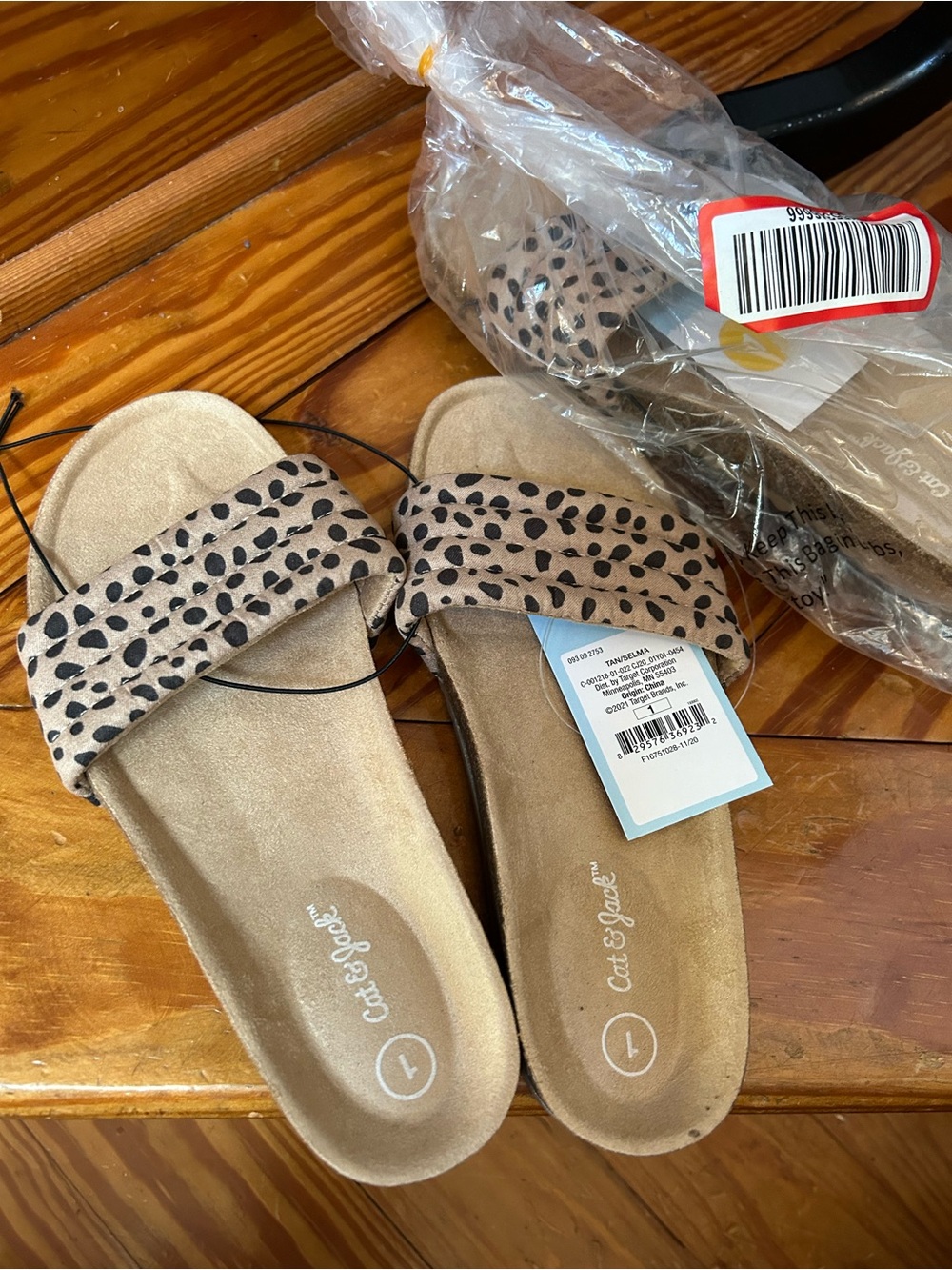Cat & Jack Leopard Print Slide Sandals in Beige and Black
